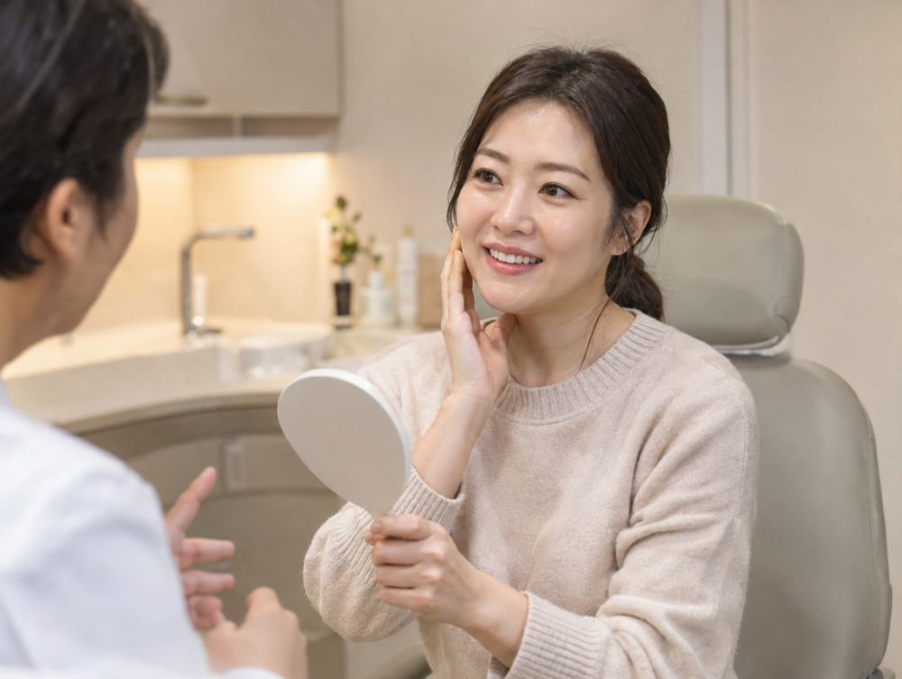 설명을 듣고 안도하는 여성