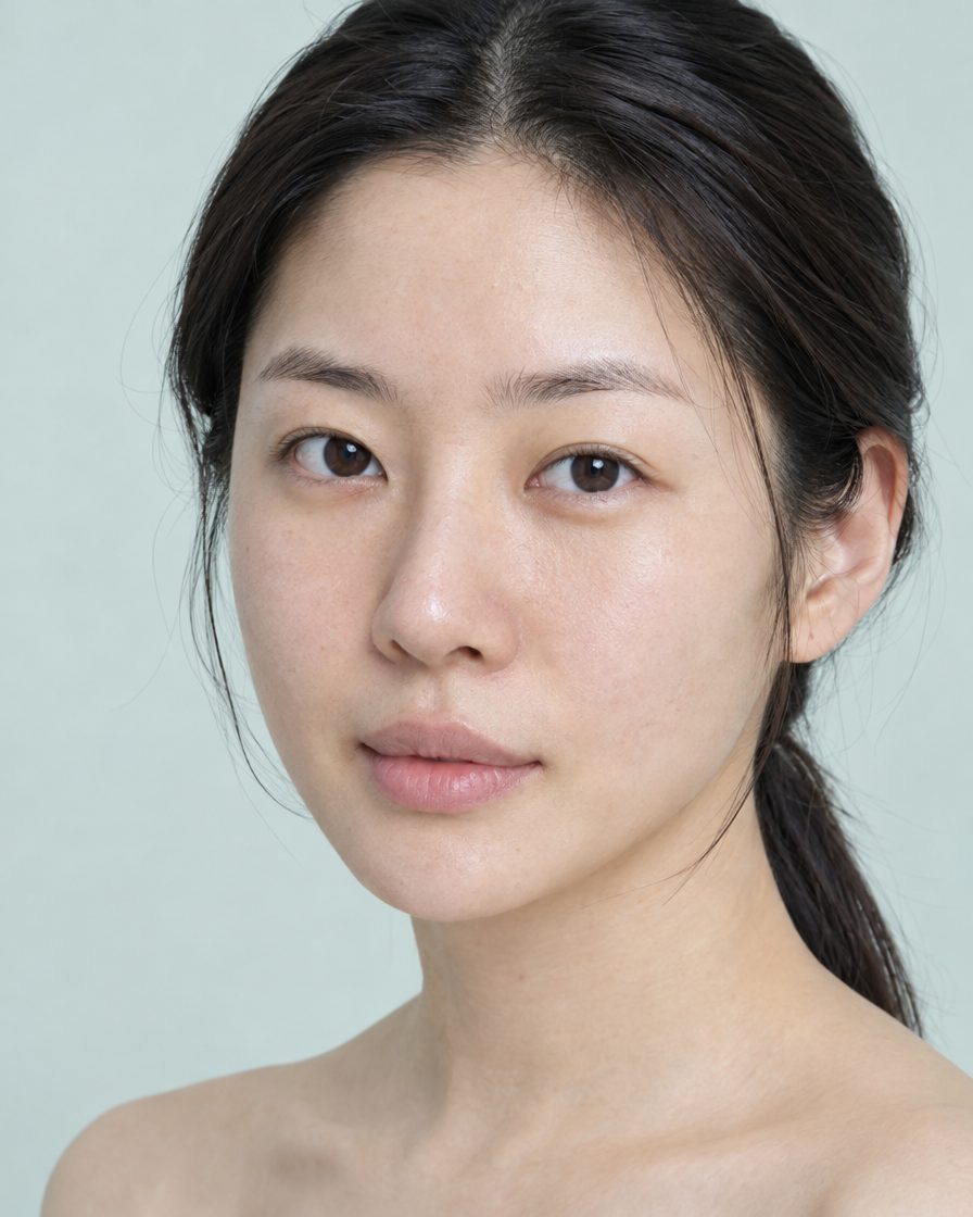 얼굴 전체 피부결을 보여주는 30대 여성