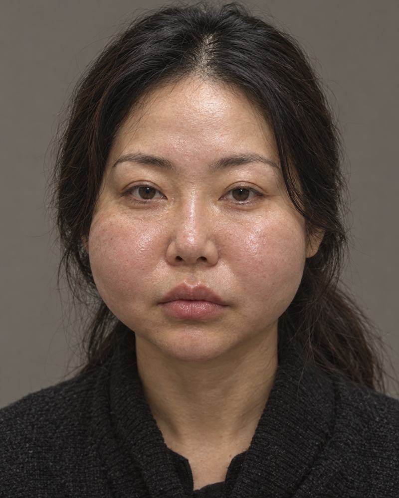 볼 가운데 과하게 채워 부해 보이는 얼굴